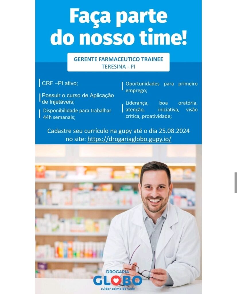 Vaga para Gerente Farmacêutico Trainee