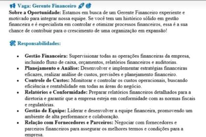 Vaga para Gerente Financeiro