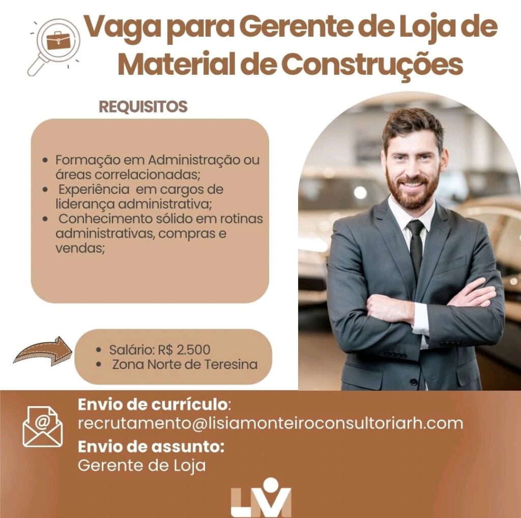 Vaga para Gerente de Loja