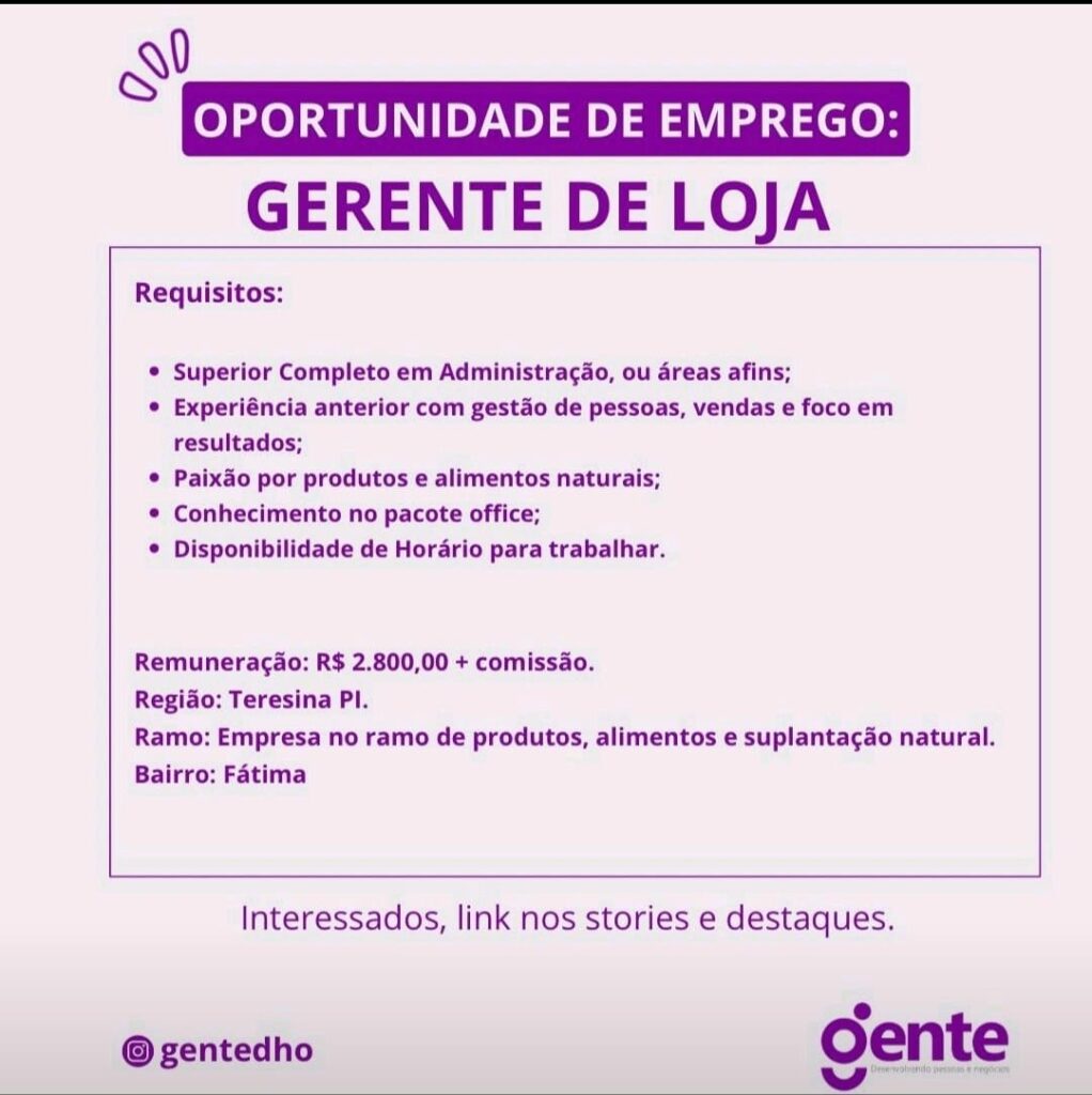 Vaga para Gerente de Loja