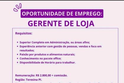 Vaga para Gerente de Loja