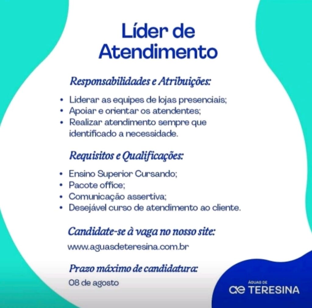 Vaga para Líder de Atendimento