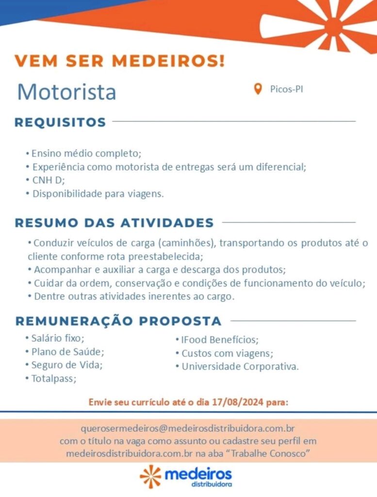 Vaga para Motorista em Picos