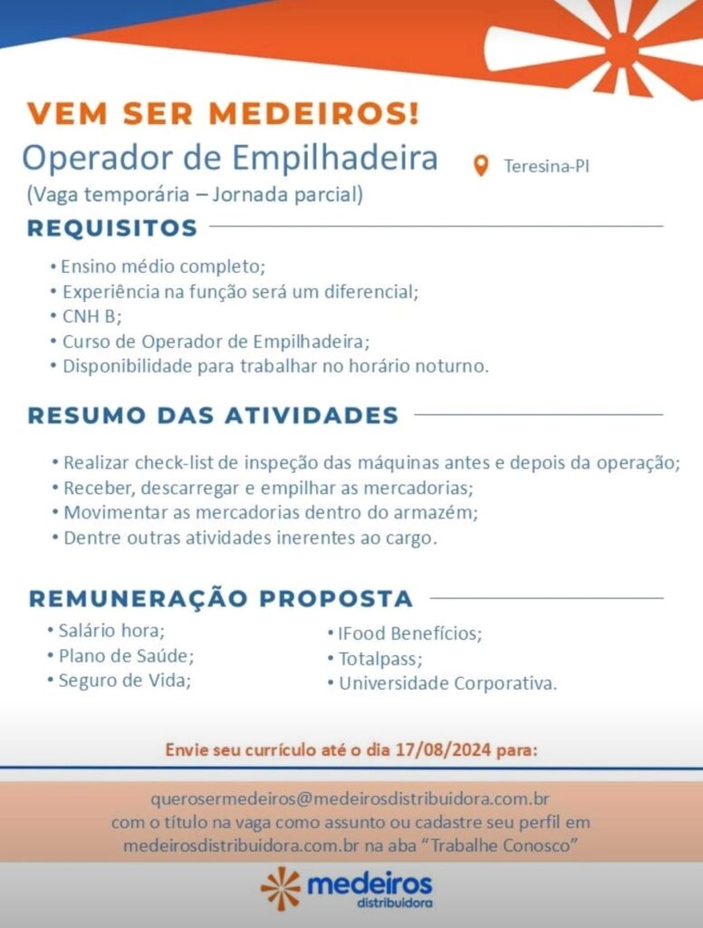 Vaga para Operador de Empilhadeira