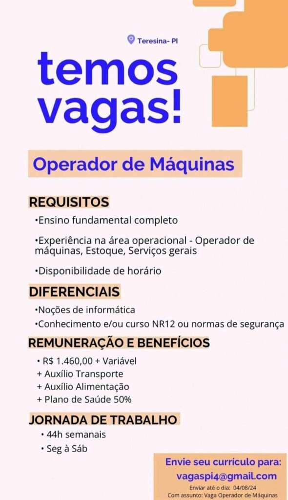 Vaga para Operador de Máquinas