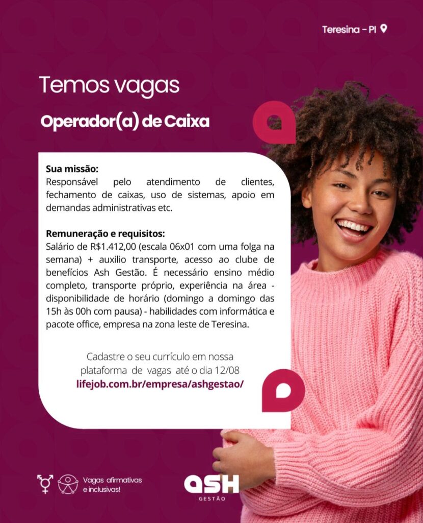 Vaga para Operador(a) de Caixa