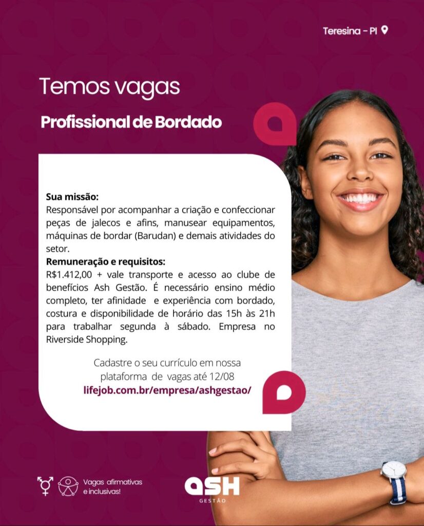 Vaga para Profissional de Bordado