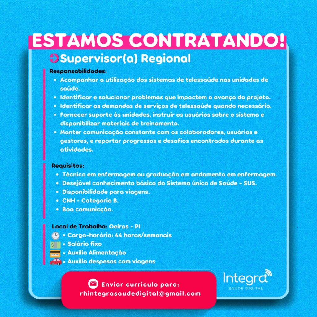 Vaga para Supervisor Regional em Oeiras