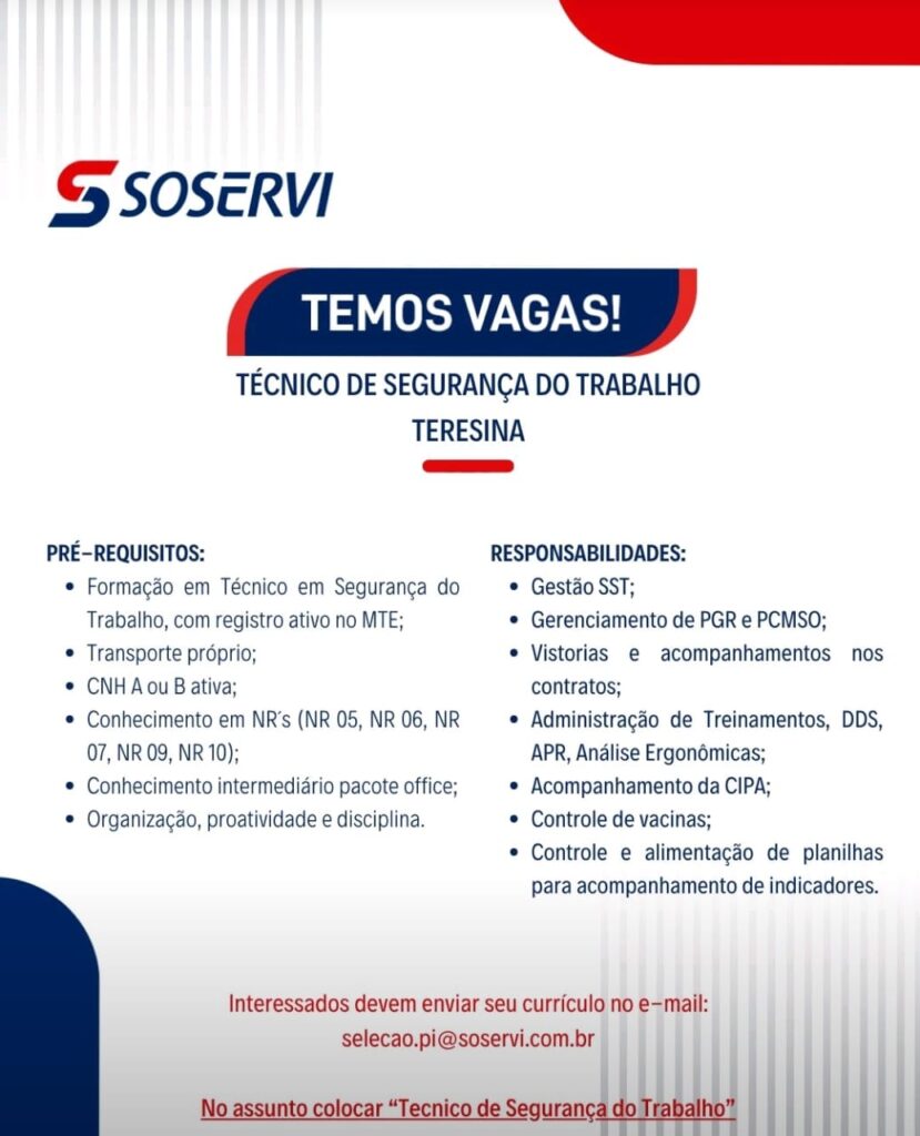 Vaga para Técnico de Segurança do Trabalho