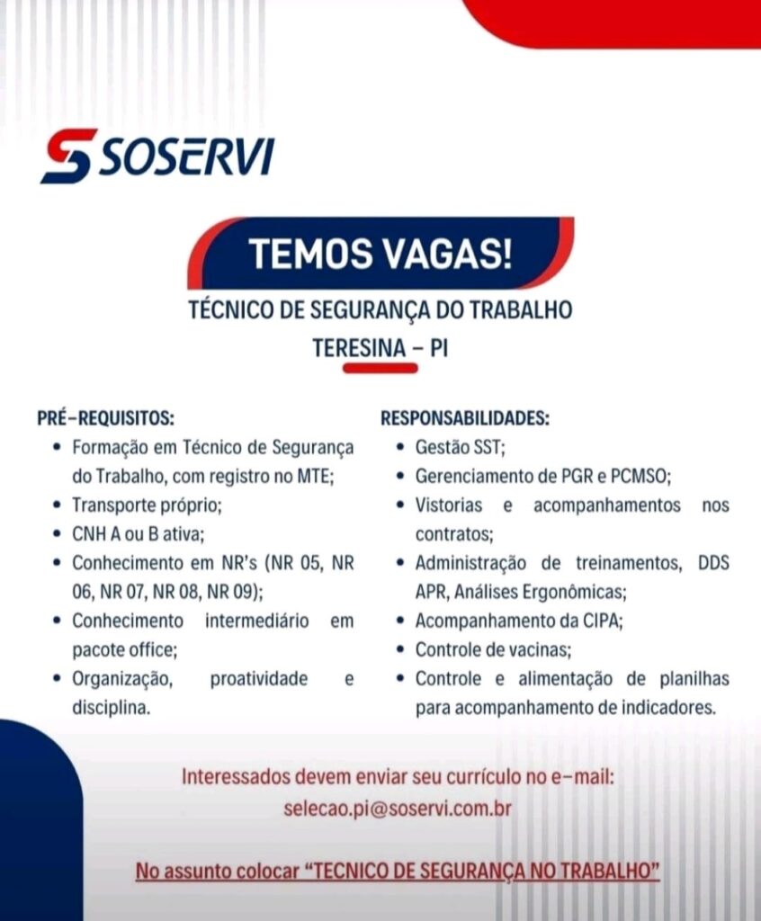 Vaga para Técnico em Segurança do Trabalho