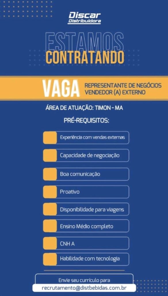 Vaga para Vendedor(a) Externo em Timon