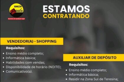 Vaga para Vendedor(a) e Auxiliar de Depósito