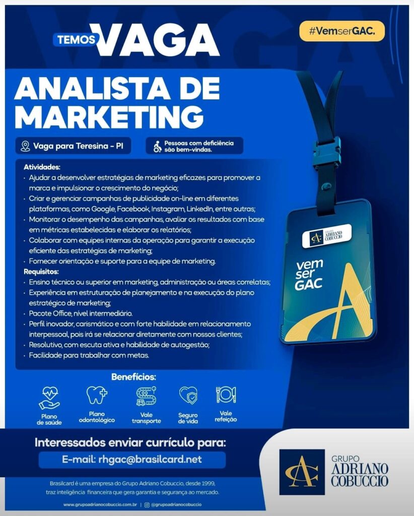 Vaga para Analista de Marketing