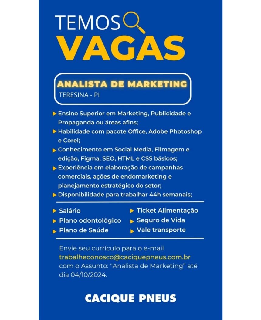 Vaga para Analista de Marketing