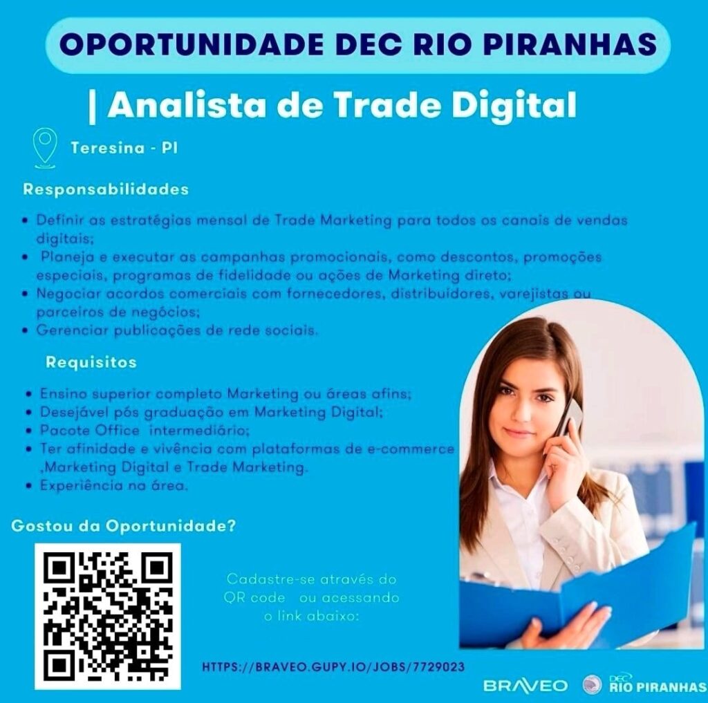 Vaga para Analista de Trade Digital