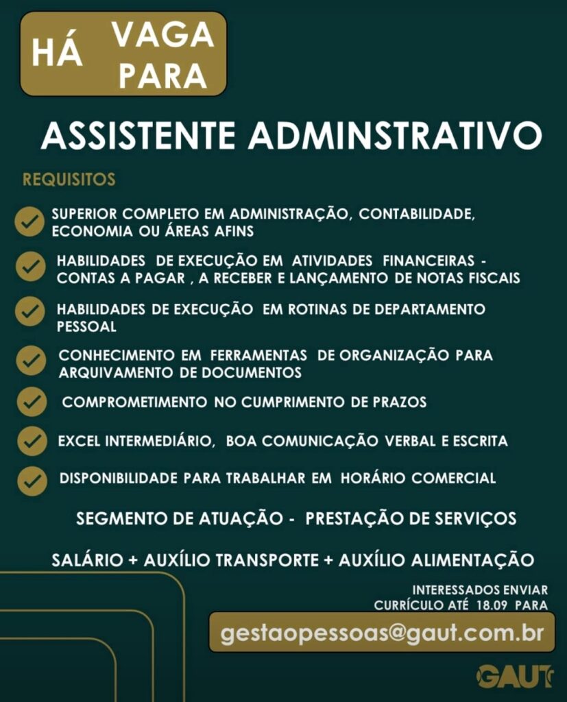 Vaga para Assistente Administrativo