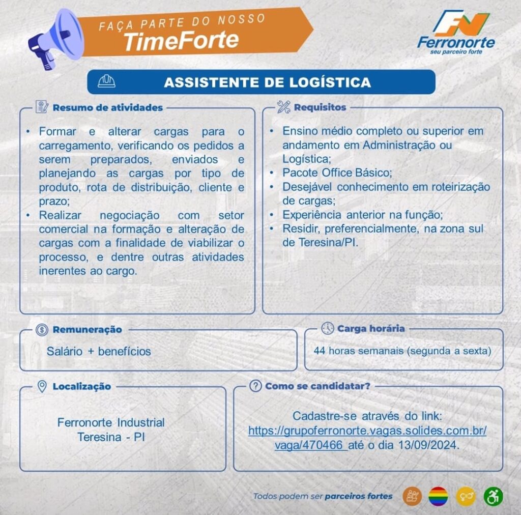 Vaga para Assistente de Logística