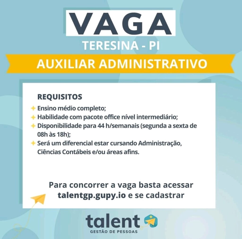 Vaga para Auxiliar Administrativo