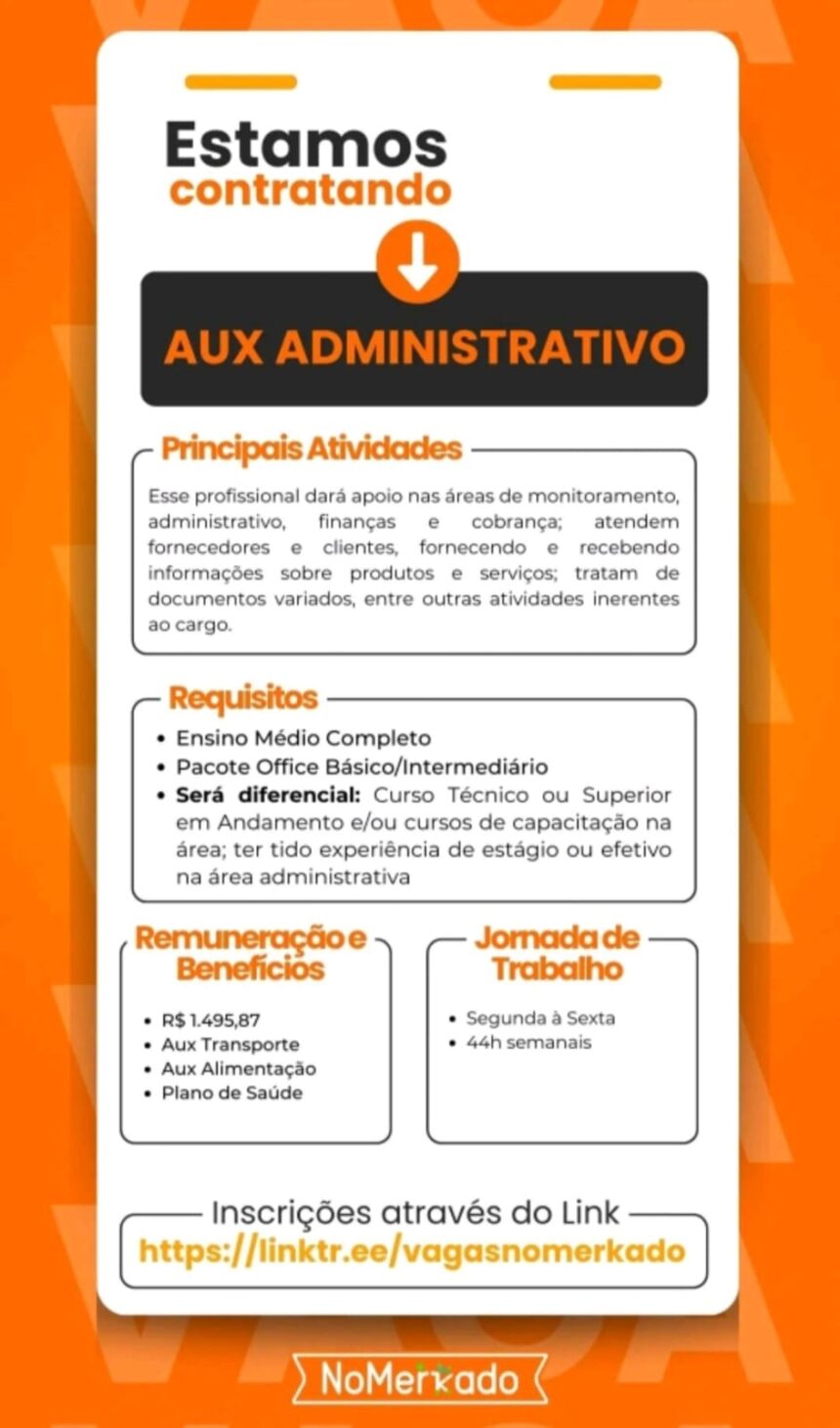 Vaga para Auxiliar Administrativo