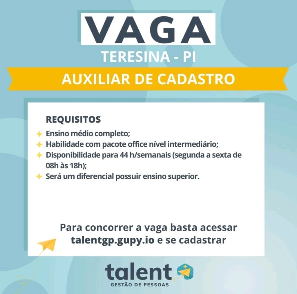 Vaga para Auxiliar de Cadastro