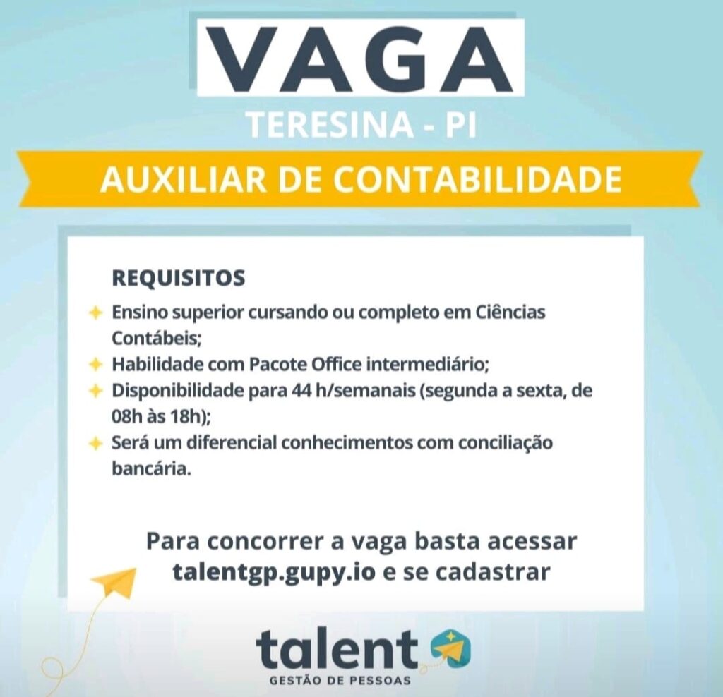 Vaga para Auxiliar de Contabilidade