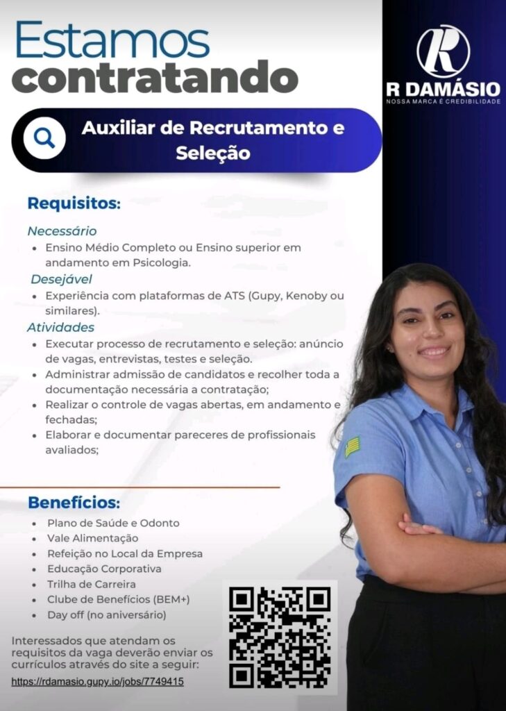 Vaga para Auxiliar de Recrutamento e Seleção