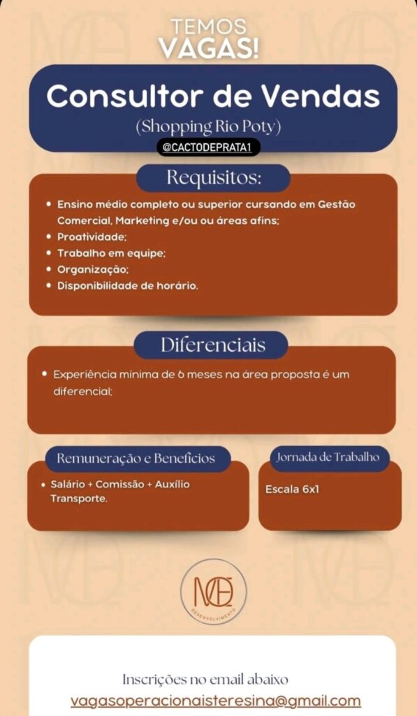 Vaga para Consultor de Vendas