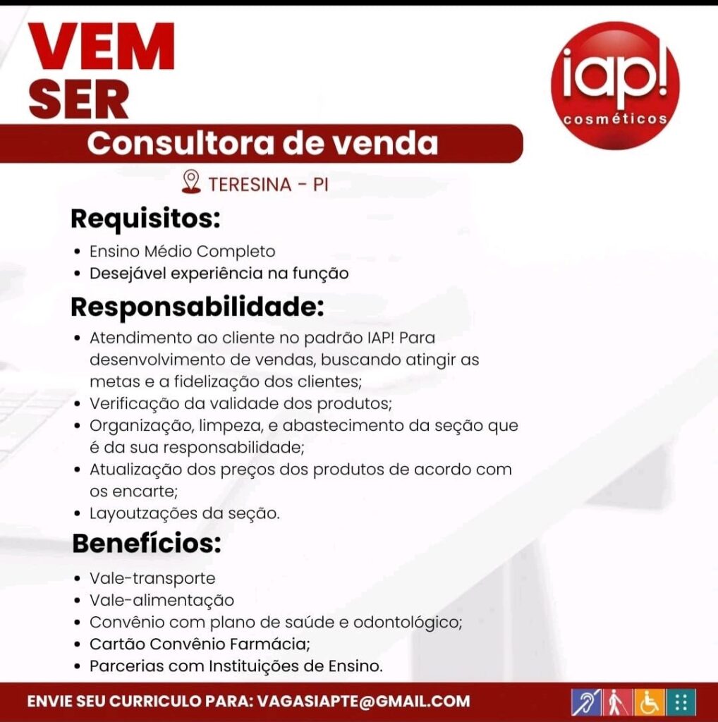 Vaga para Consultora de Vendas