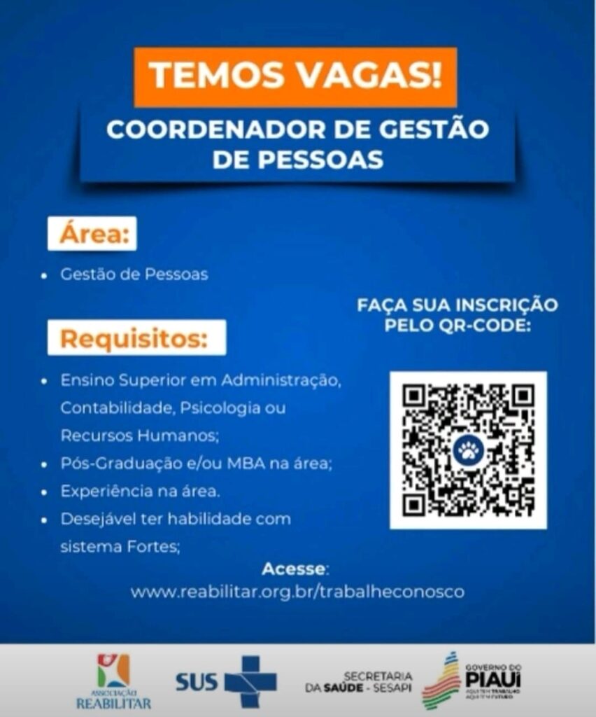 Vaga para Coordenador de Gestão de Pessoas