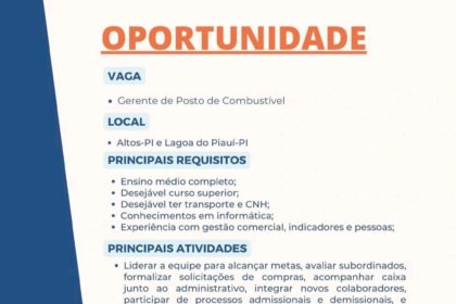 Vaga para Gerente de Posto de Combustível