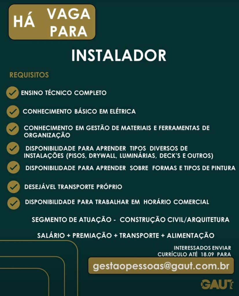 Vaga para Instalador