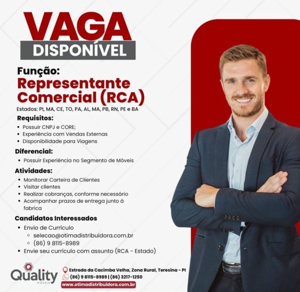 Vaga para Representante Comercial (RCA)