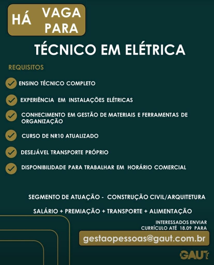 Vaga para Técnico em Elétrica