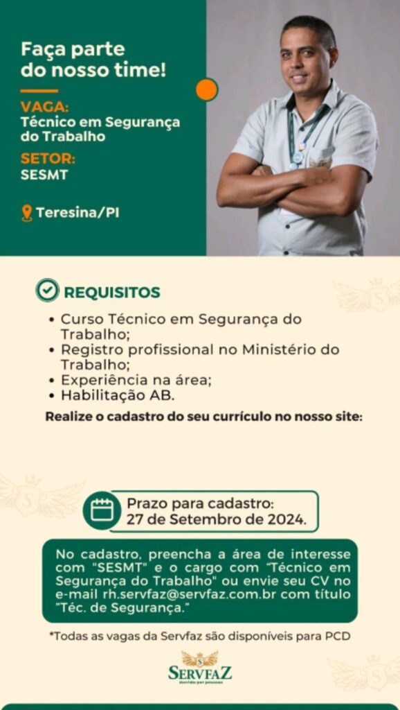 Vaga para Técnico em Segurança do Trabalho