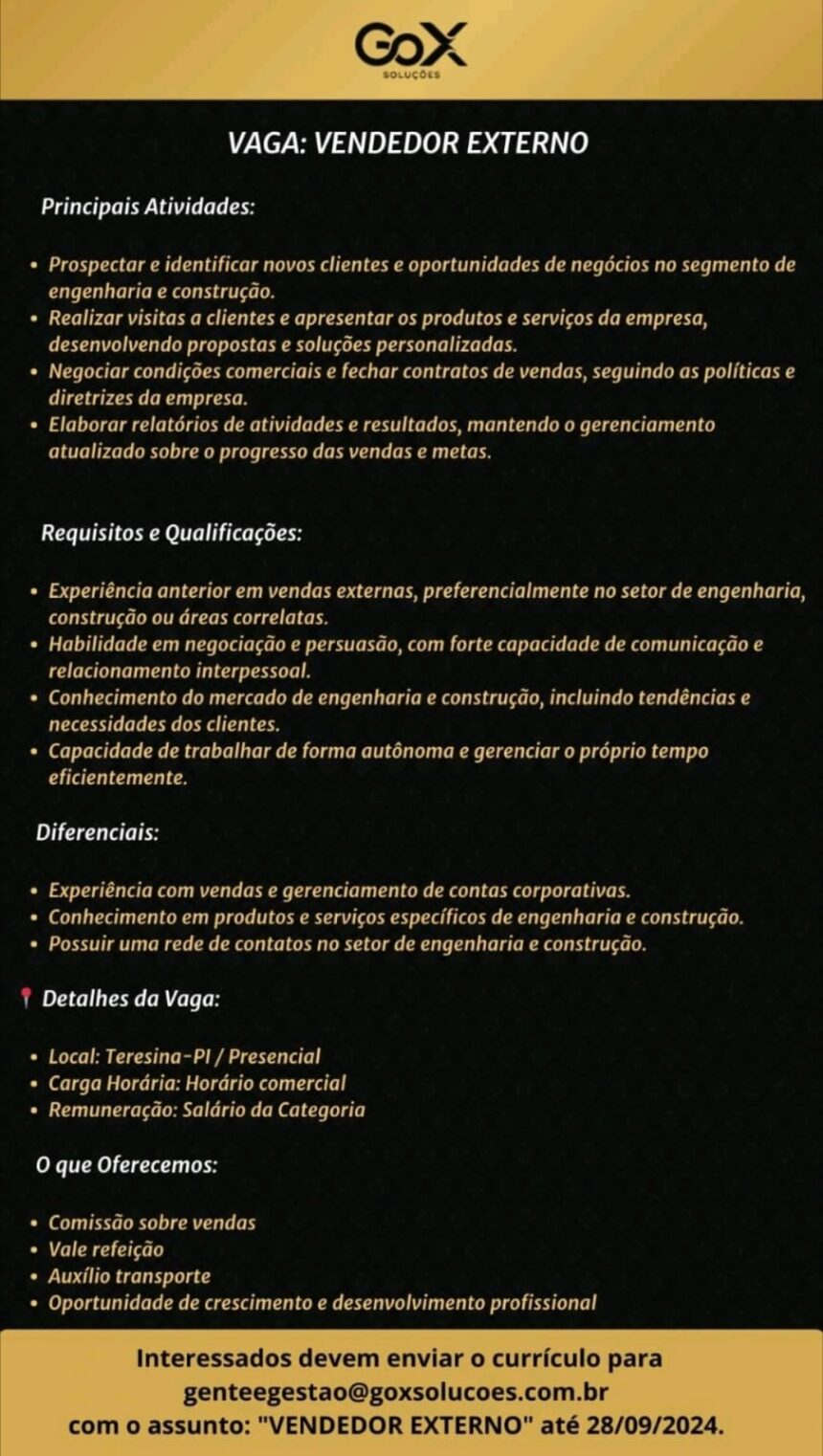 Vaga para Vendedor Externo