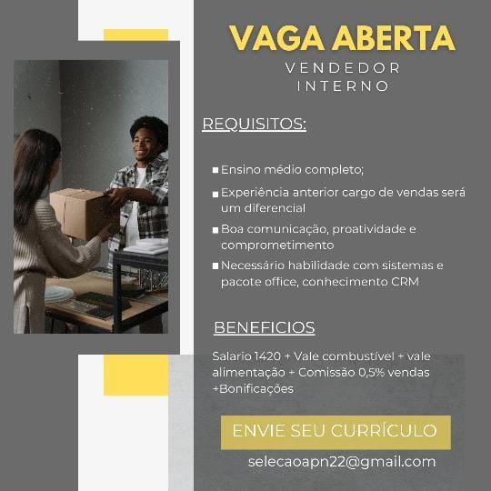 Vaga para Vendedor Interno