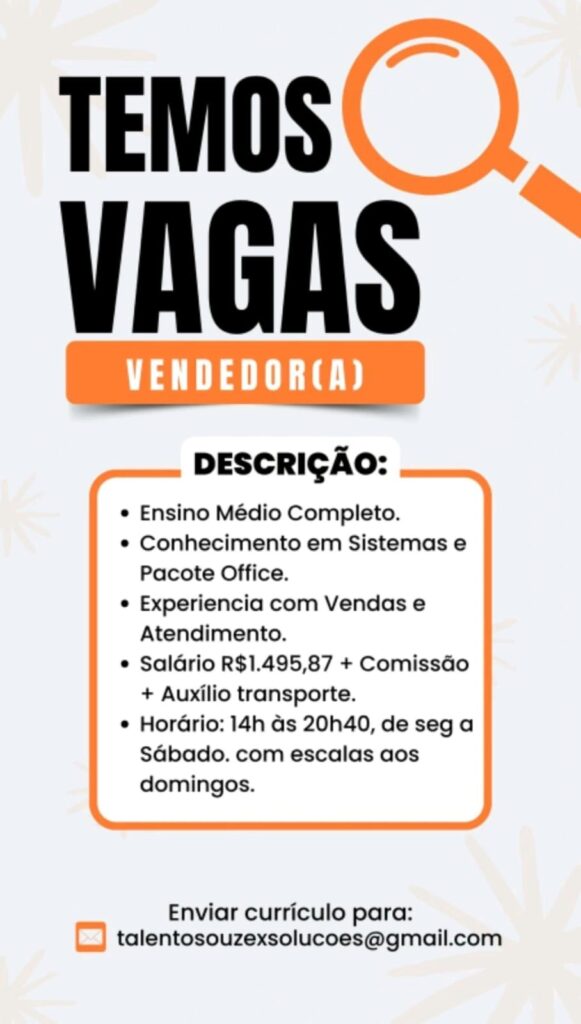 Vaga para Vendedor(a)