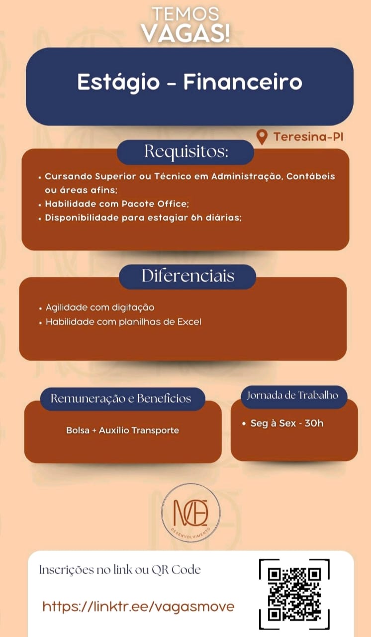 Vaga de Estágio para Financeiro