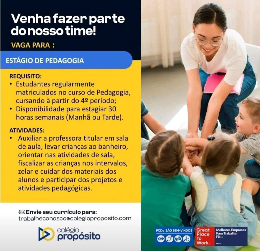 Vaga de Estágio para Pedagogia 