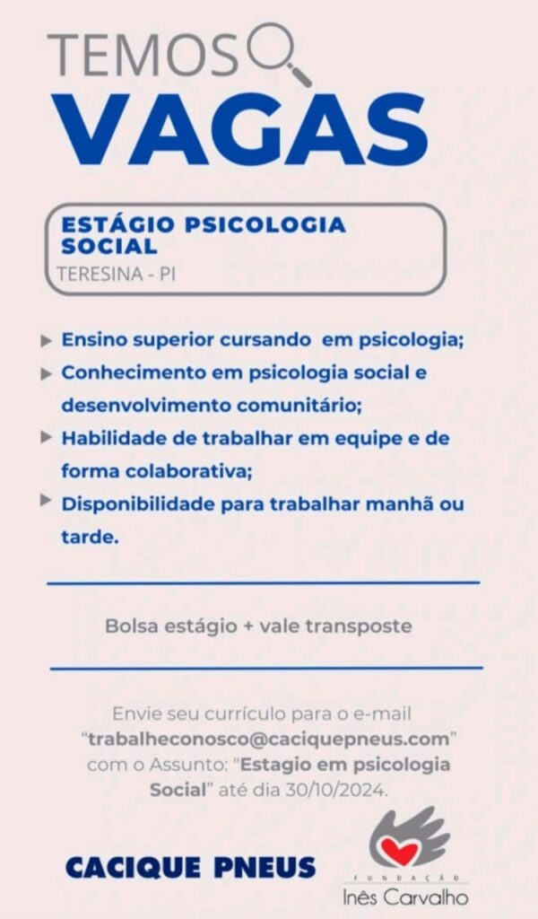 Vaga de Estágio para Psicologia Social