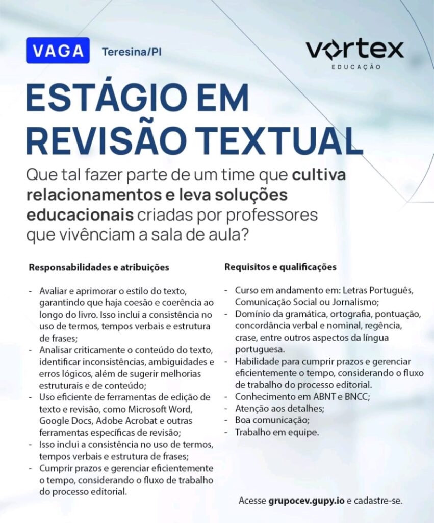 Vaga de Estágio para Revisão Textual