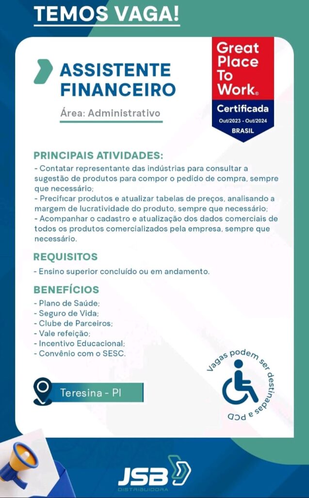 Vaga para Assistente Financeiro