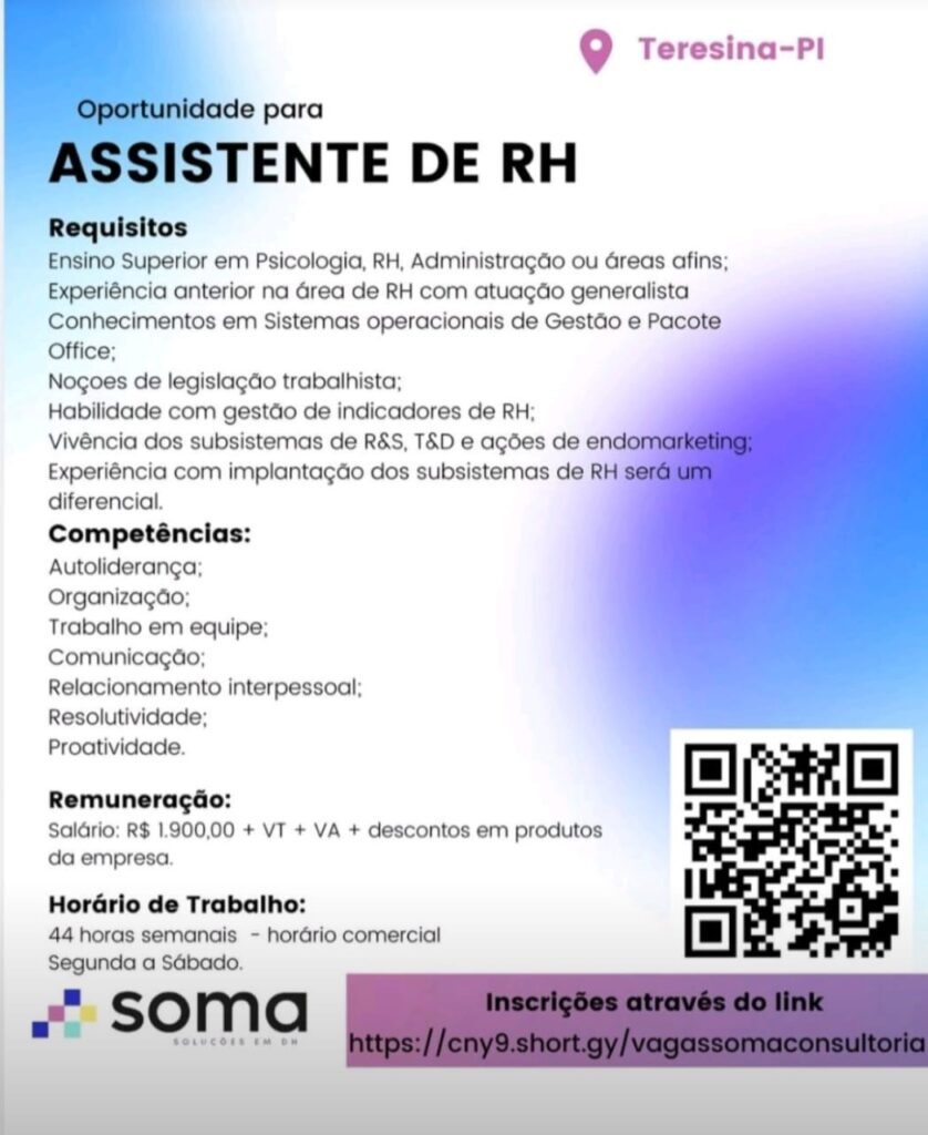 Vaga para Assistente de RH