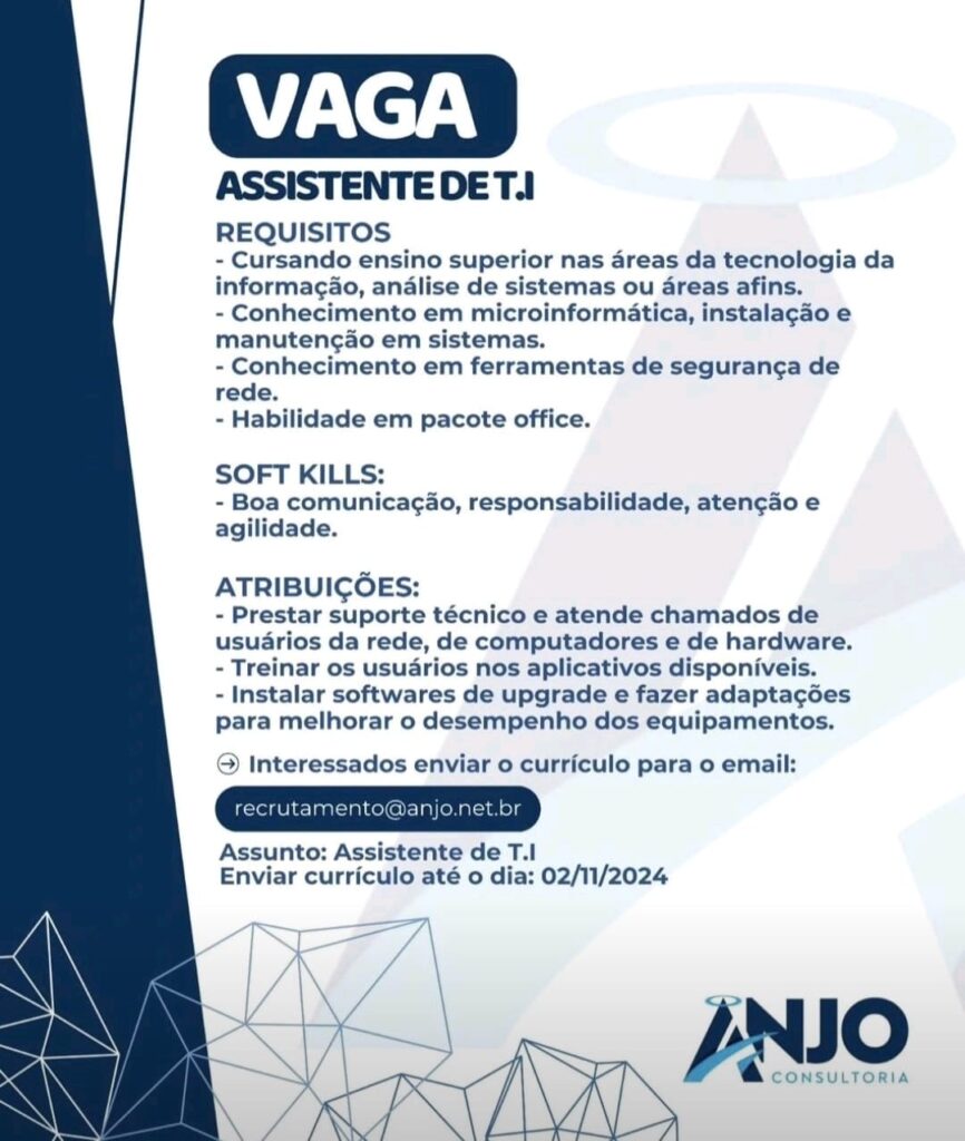 Vaga para Assistente de T.I