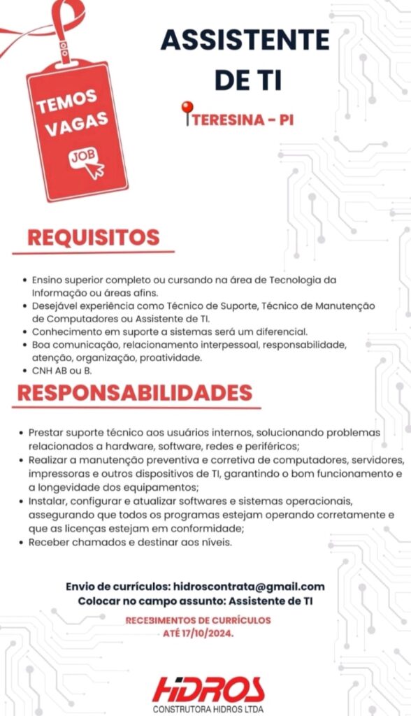 Vaga para Assistente de TI