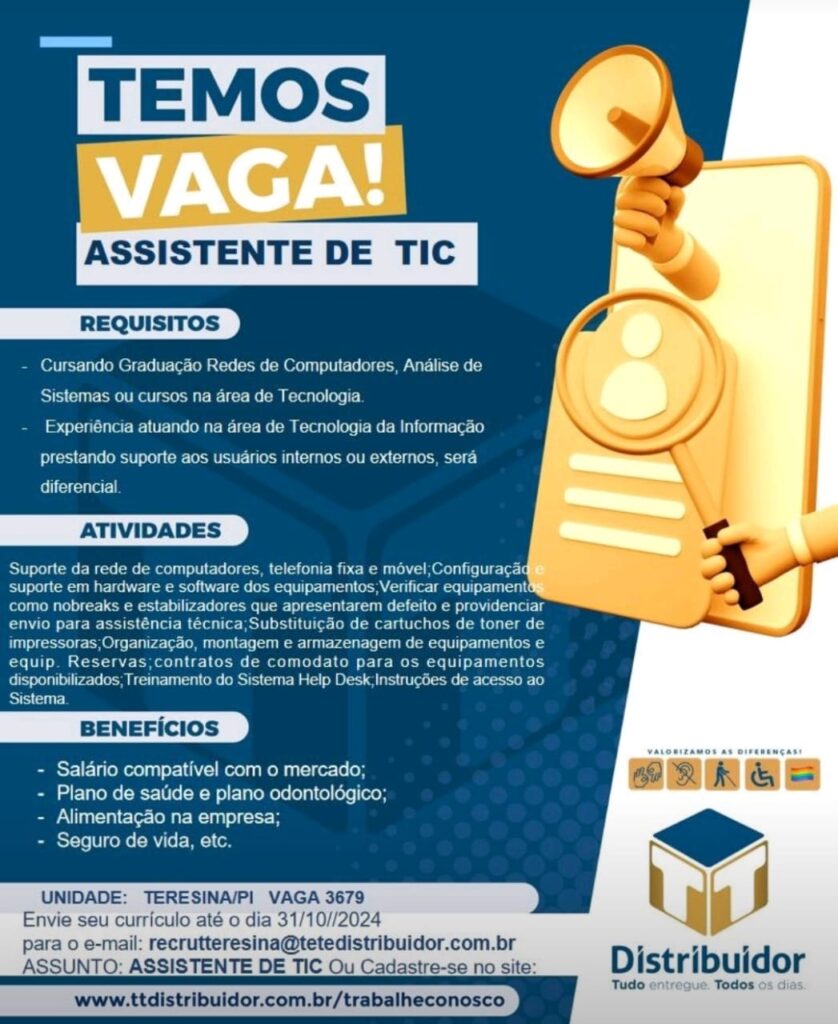 Vaga para Assistente de TIC