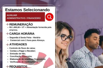 Vaga para Auxiliar Adm/Financeiro