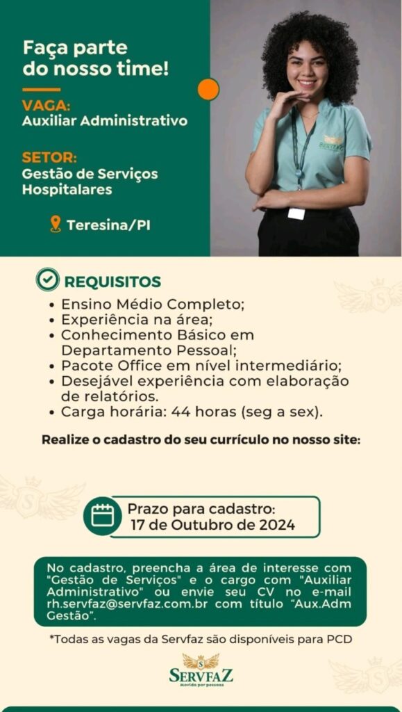 Vaga para Auxiliar Administrativo