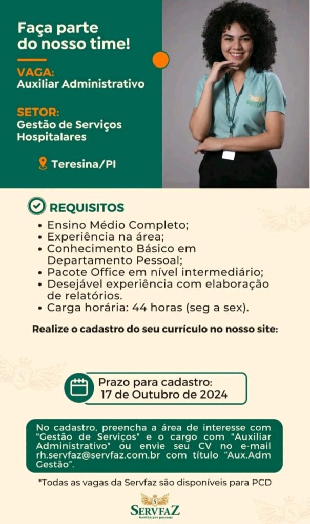 Vaga para Auxiliar Administrativo