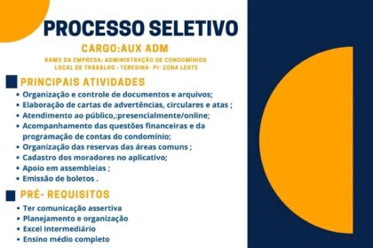 Vaga para Auxiliar Administrativo